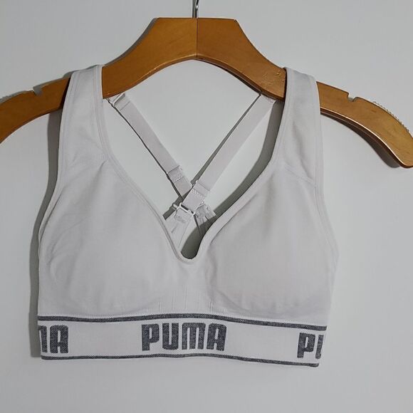 Puma Women's Seamless White Adjustable Cross Back Sports Bra Size S - Picture 1 of 6